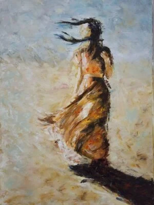 oil painting girl in the wind