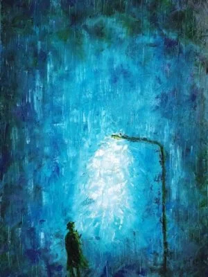 oil painting lamp post